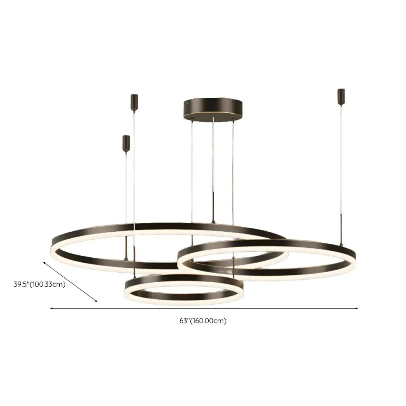 Lustre moderne à anneaux métalliques dorés à plusieurs niveaux avec LED