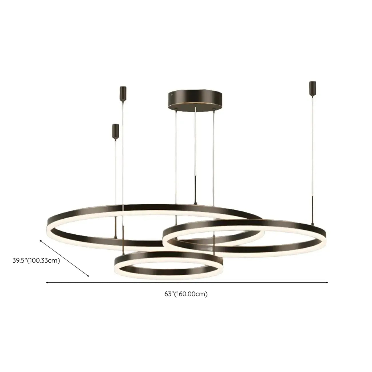 Lustre moderne à anneaux métalliques dorés à plusieurs niveaux avec LED