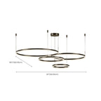 Lustre moderne à anneaux métalliques dorés à plusieurs niveaux avec LED