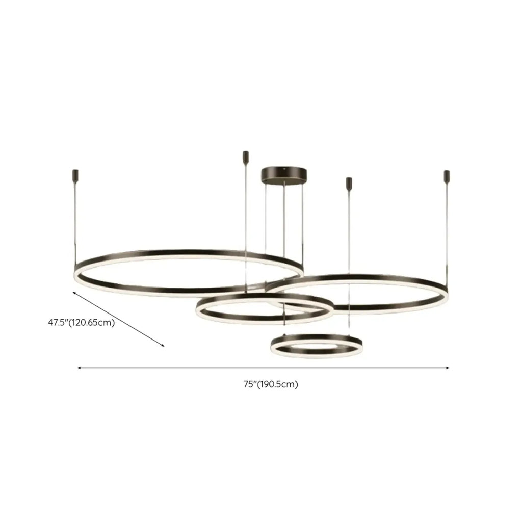 Lustre moderne à anneaux métalliques dorés à plusieurs niveaux avec LED