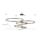 Lustre moderne à anneaux métalliques dorés à plusieurs niveaux avec LED