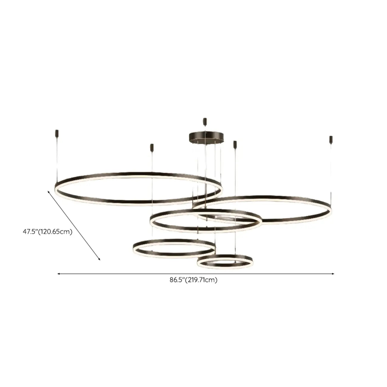 Lustre moderne à anneaux métalliques dorés à plusieurs niveaux avec LED