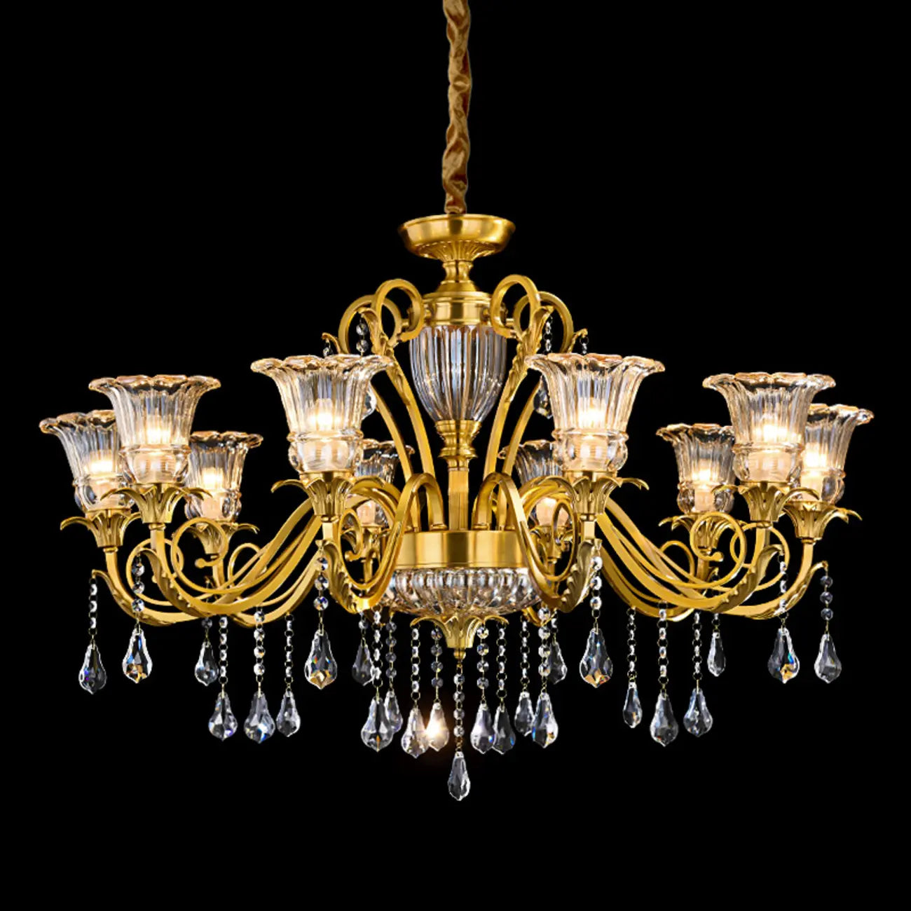 Lustre vintage doré en cristal en forme de fleur, avec éclairage indirect, pour salle à manger