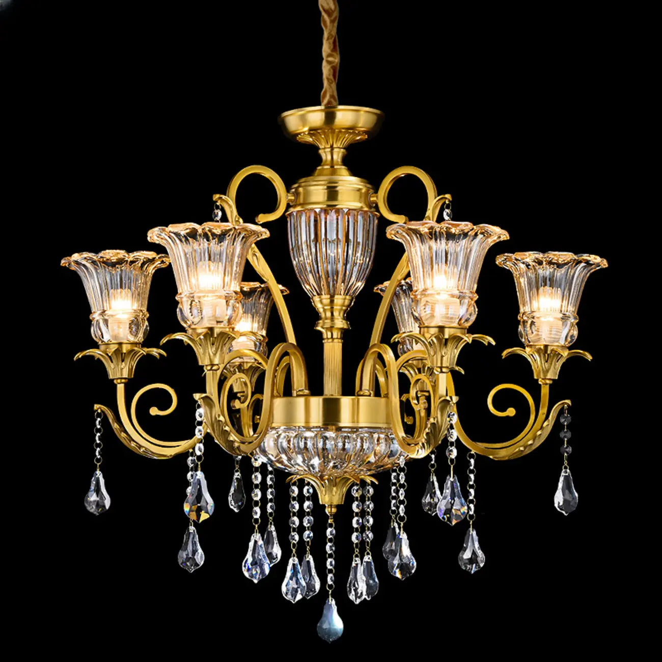 Lustre vintage doré en cristal en forme de fleur, avec éclairage indirect, pour salle à manger