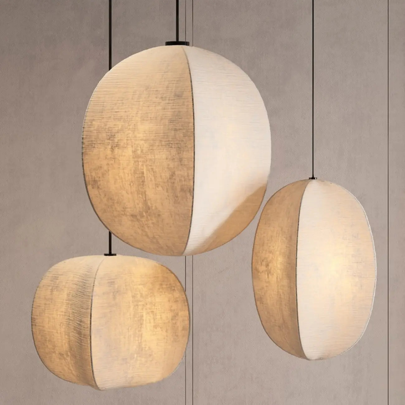 Suspension géométrique moderne en tissu beige, hauteur réglable