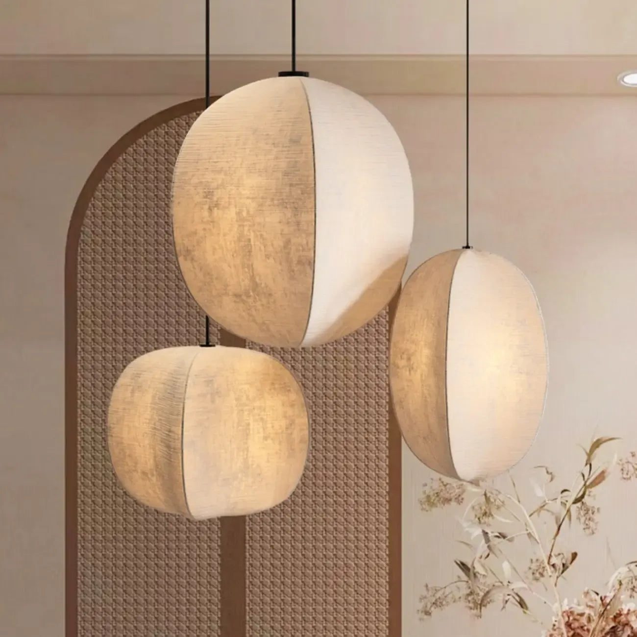 Suspension géométrique moderne en tissu beige, hauteur réglable