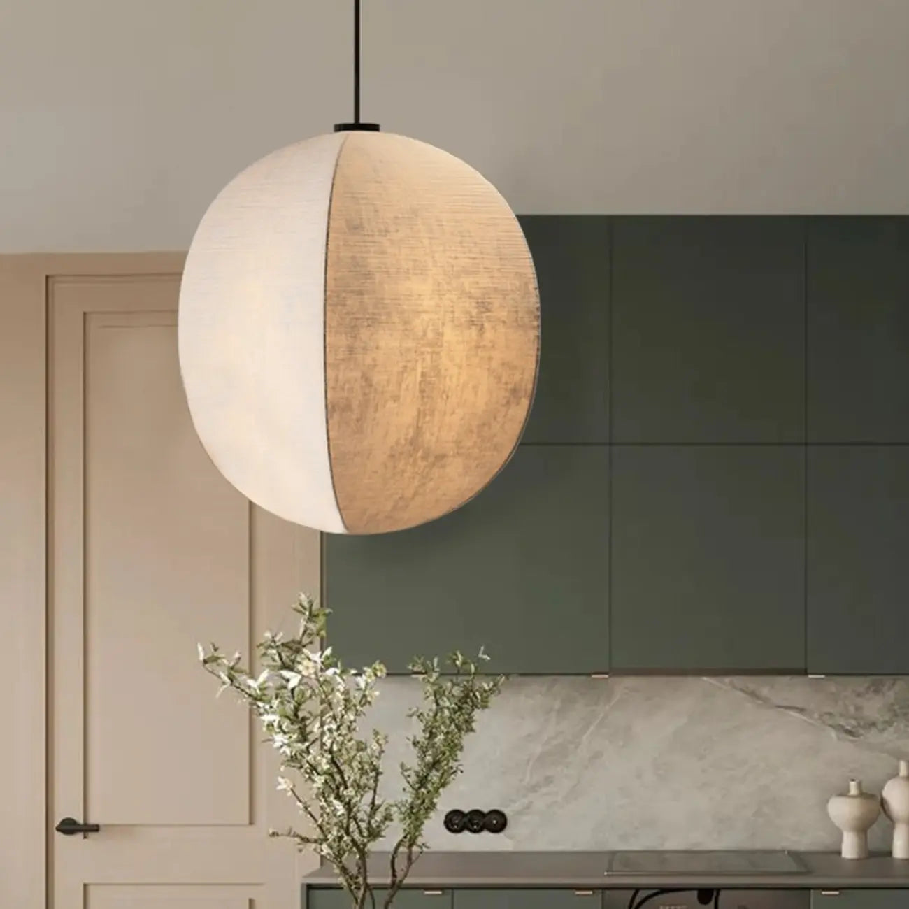 Suspension géométrique moderne en tissu beige, hauteur réglable