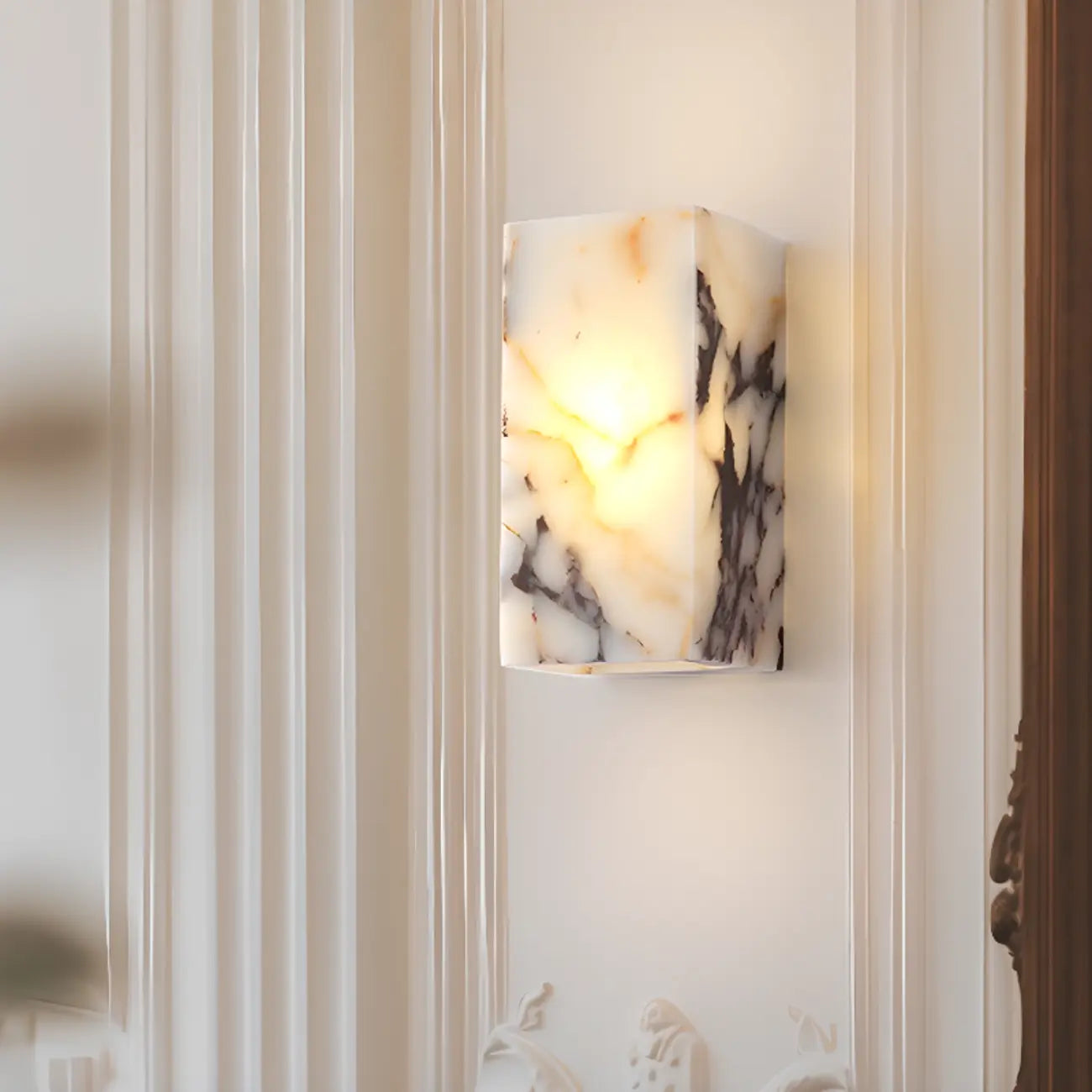 Applique murale LED rectangulaire minimaliste en pierre blanche moderne
