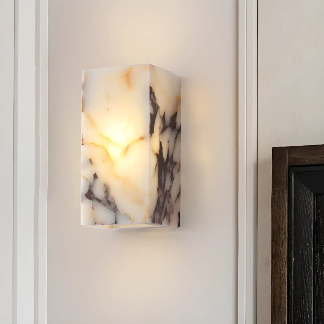 Applique murale LED rectangulaire minimaliste en pierre blanche moderne