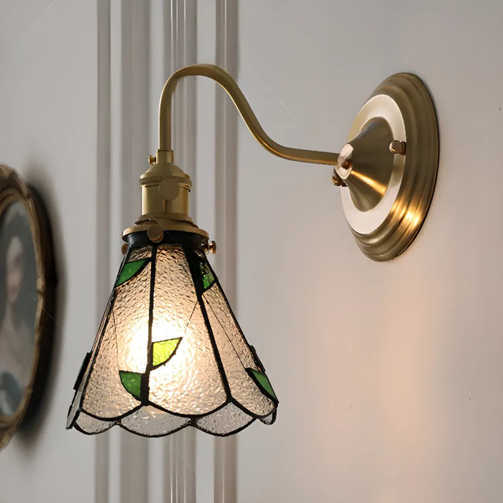 Applique murale vintage en verre avec accents en laiton, câblée