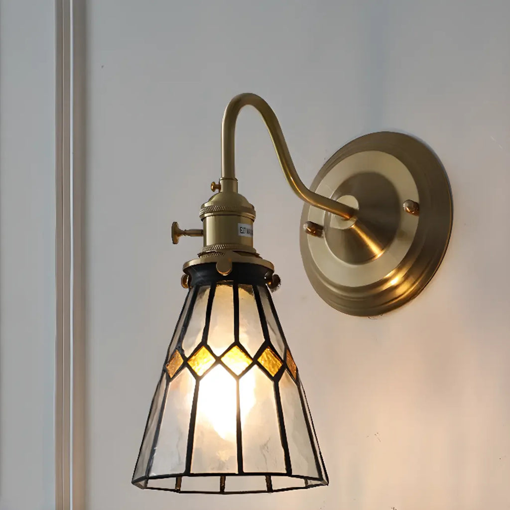 Applique murale vintage en verre avec accents en laiton, câblée