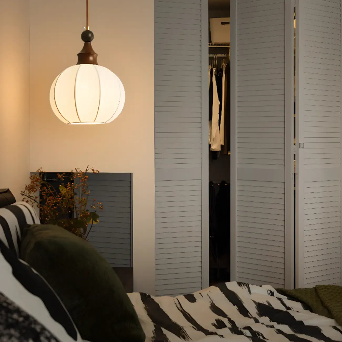 Suspension moderne en tissu blanc avec globe et hauteur réglable