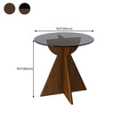 Table d'appoint ronde en verre brun avec piètement géométrique en X en bois