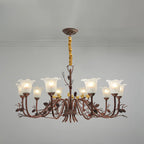 Lustre rustique en verre marron à motifs floraux et décorations en pommes de pin