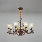 Lustre rustique en verre marron à motifs floraux et décorations en pommes de pin