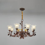 Lustre rustique en verre marron à motifs floraux et décorations en pommes de pin