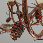Lustre rustique en verre marron à motifs floraux et décorations en pommes de pin