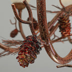 Lustre rustique en verre marron à motifs floraux et décorations en pommes de pin