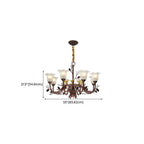 Lustre rustique en verre marron à motifs floraux et décorations en pommes de pin