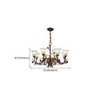 Lustre rustique en verre marron à motifs floraux et décorations en pommes de pin