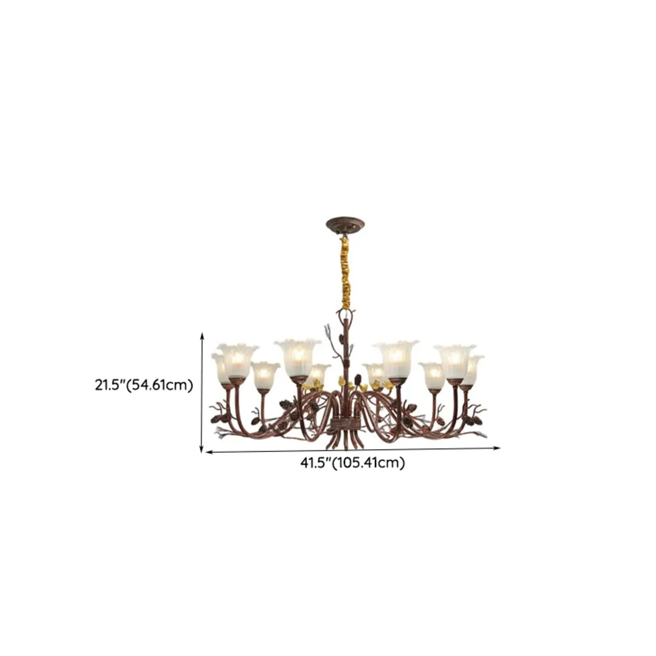 Lustre rustique en verre marron à motifs floraux et décorations en pommes de pin