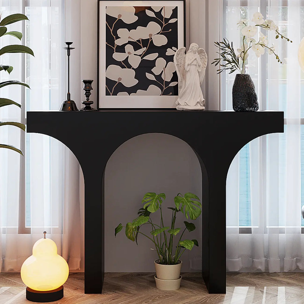 Console rectangulaire d'entrée avec base arquée noire