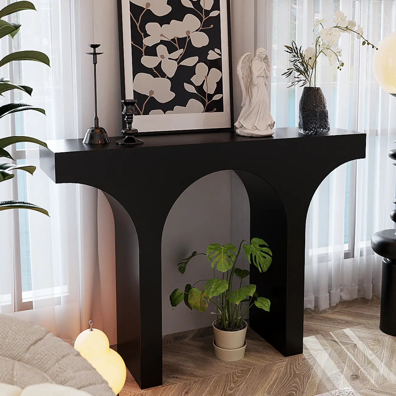 Console rectangulaire d'entrée avec base arquée noire
