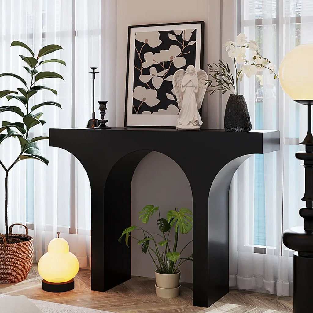 Console rectangulaire d'entrée avec base arquée noire