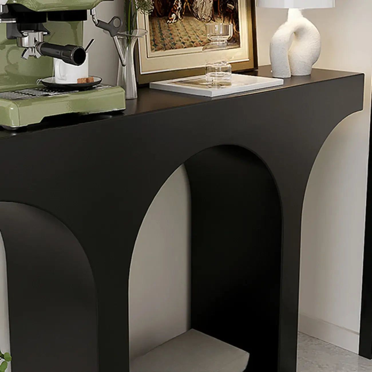 Console rectangulaire d'entrée avec base arquée noire