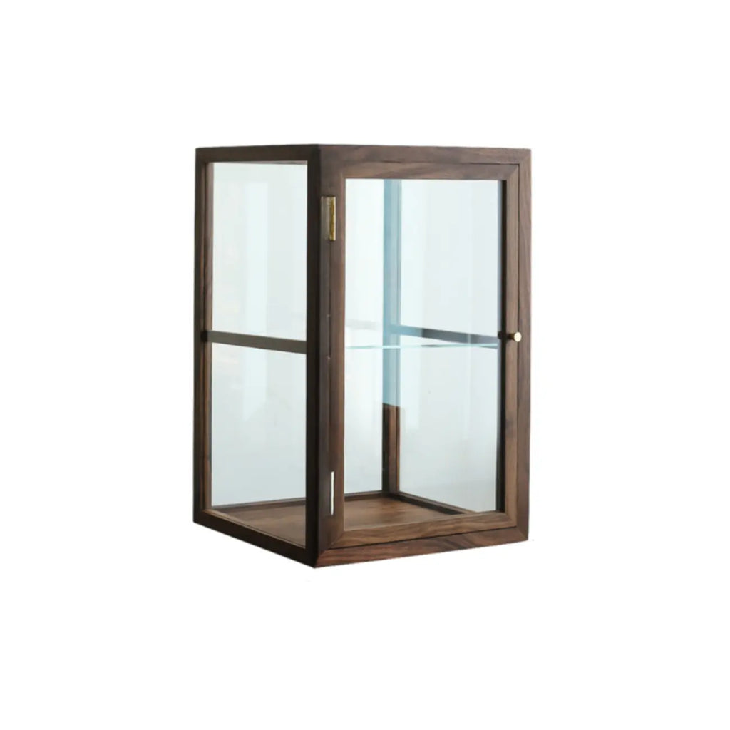 Petite vitrine de table en bois avec porte vitrée