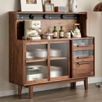 Buffet large en bois de noyer nordique avec porte coulissante en verre