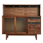 Buffet large en bois de noyer nordique avec porte coulissante en verre