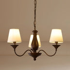 Lustre traditionnel en métal brun et tissu, à 8 lumières.