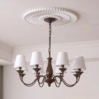 Lustre traditionnel en métal brun et tissu, à 8 lumières.