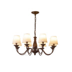 Lustre traditionnel en métal brun et tissu, à 8 lumières.