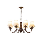Lustre traditionnel en métal brun et tissu, à 8 lumières.