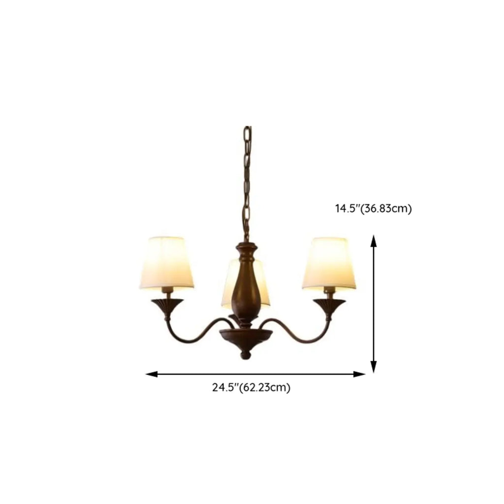 Lustre traditionnel en métal brun et tissu, à 8 lumières.