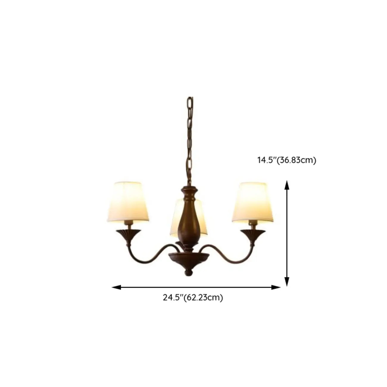 Lustre traditionnel en métal brun et tissu, à 8 lumières.