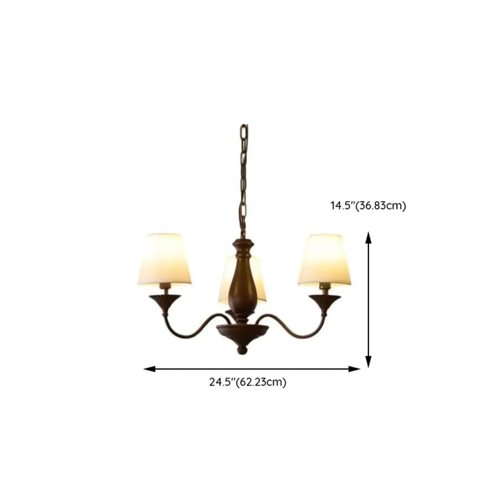 Lustre traditionnel en métal brun et tissu, à 8 lumières.