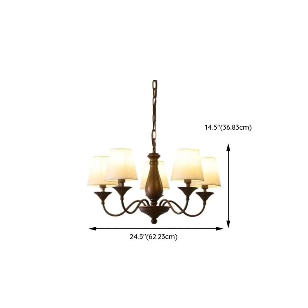Lustre traditionnel en métal brun et tissu, à 8 lumières.