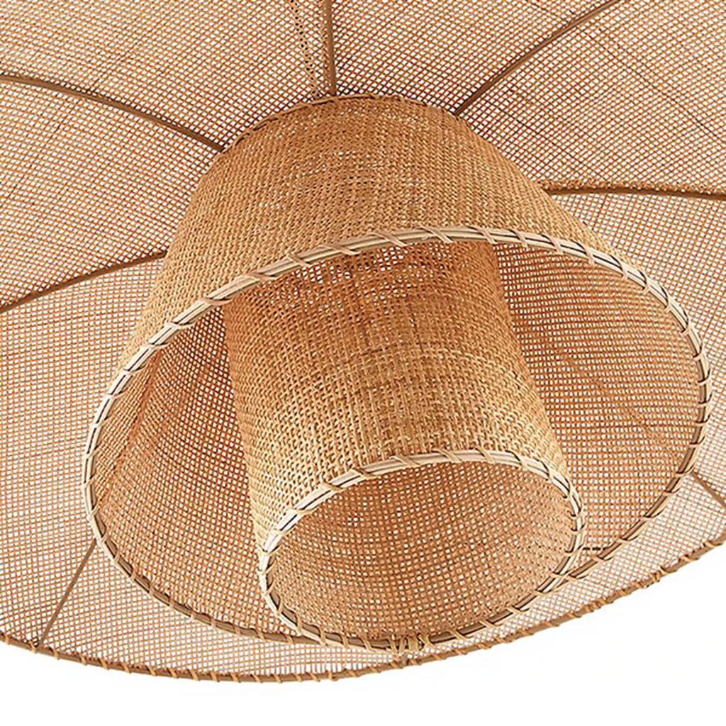 Suspension à plusieurs niveaux en rotin beige oriental pour îlot de cuisine
