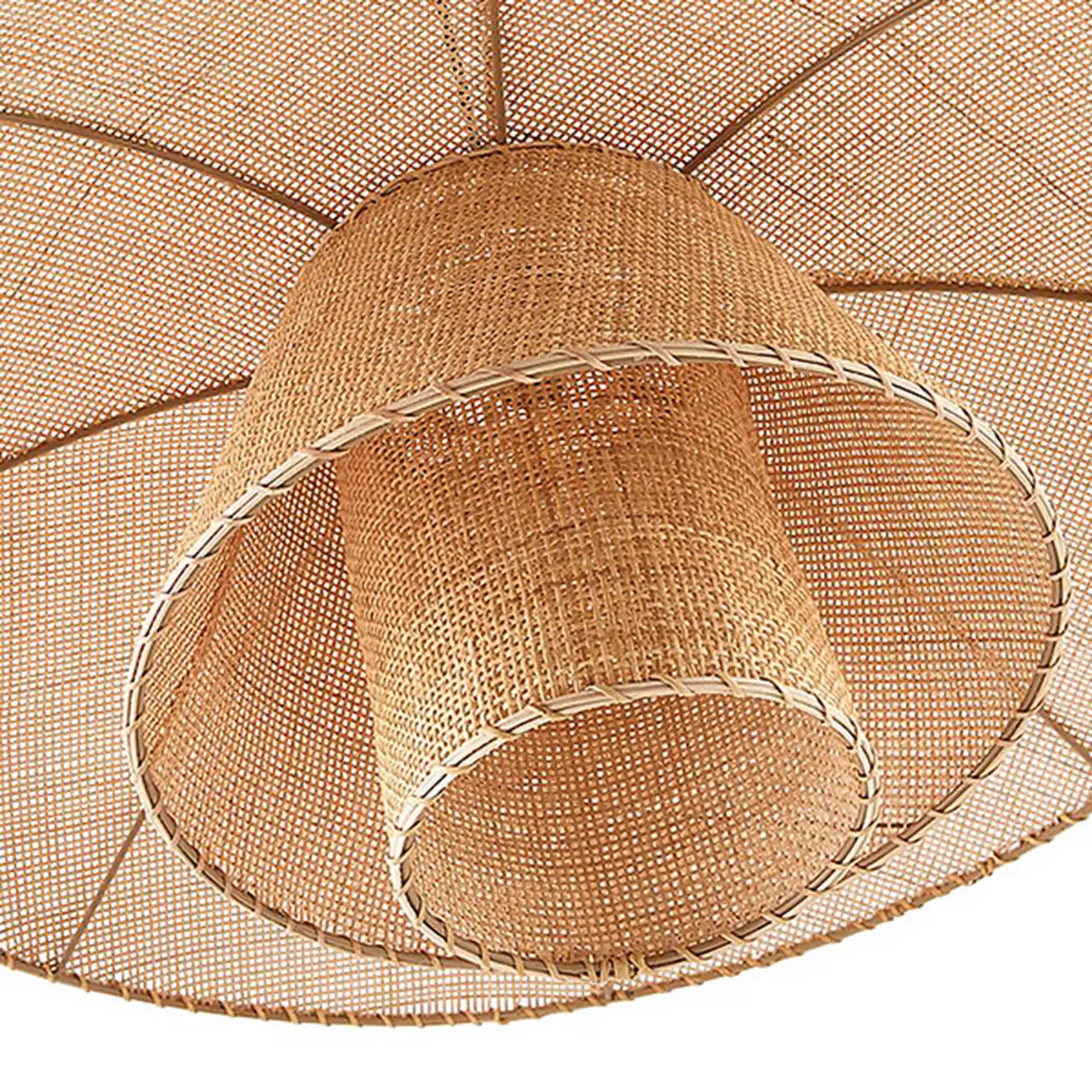 Suspension à plusieurs niveaux en rotin beige oriental pour îlot de cuisine