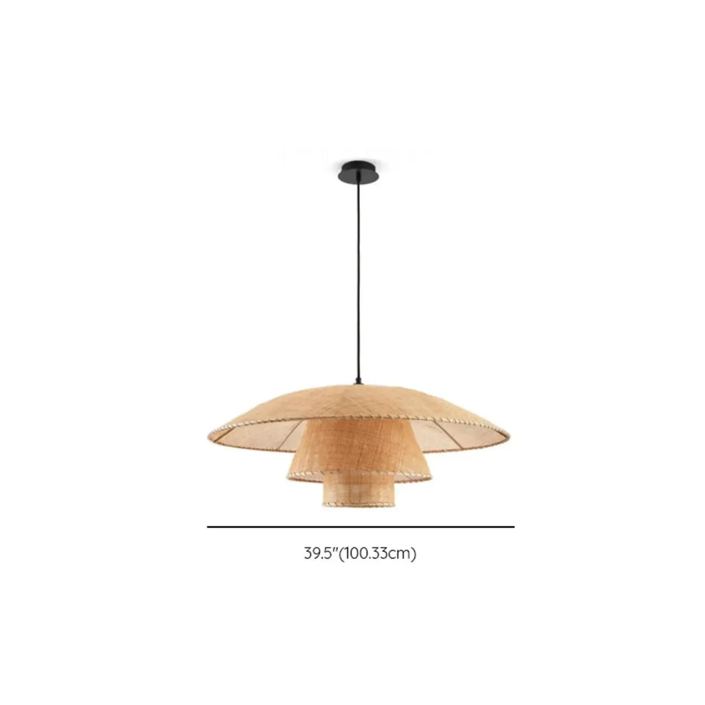 Suspension à plusieurs niveaux en rotin beige oriental pour îlot de cuisine
