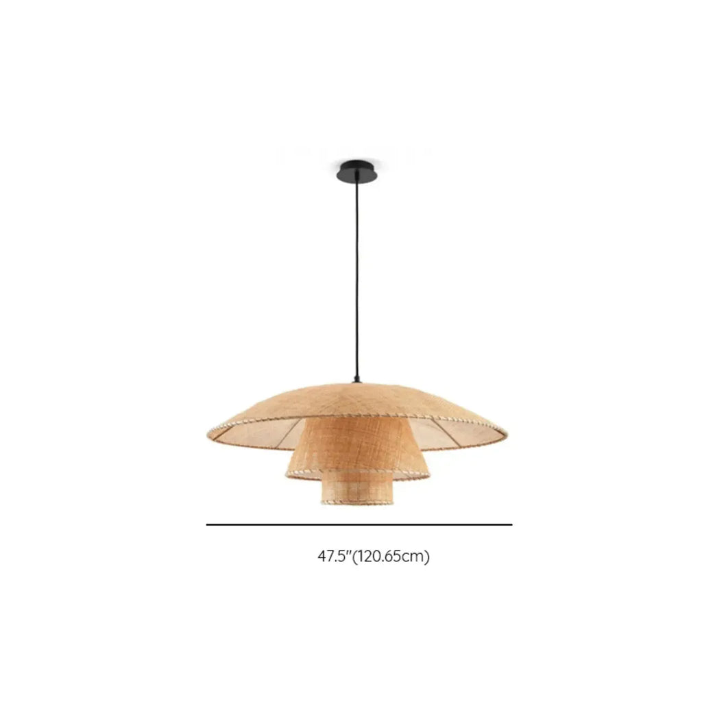 Suspension à plusieurs niveaux en rotin beige oriental pour îlot de cuisine