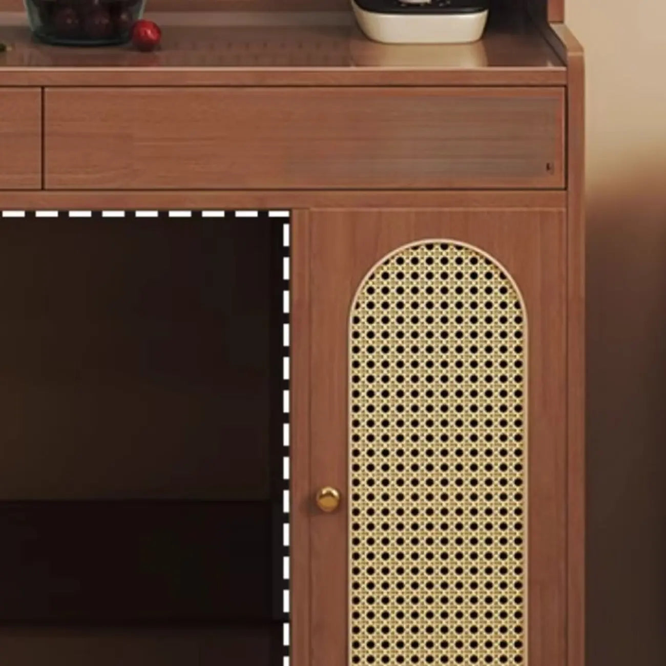 Meuble de rangement de cuisine en bois brun à 2 tiroirs avec étagère