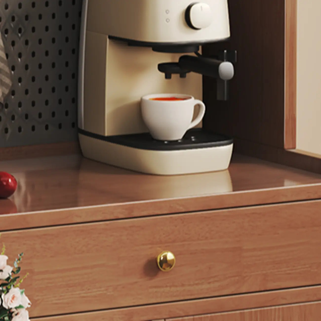 Meuble de rangement de cuisine en bois brun à 2 tiroirs avec étagère