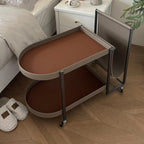 Table d'appoint pivotante ovale à deux niveaux avec plateau en similicuir pour salon
