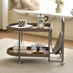 Table d'appoint pivotante ovale à deux niveaux avec plateau en similicuir pour salon