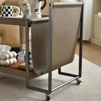 Table d'appoint pivotante ovale à deux niveaux avec plateau en similicuir pour salon