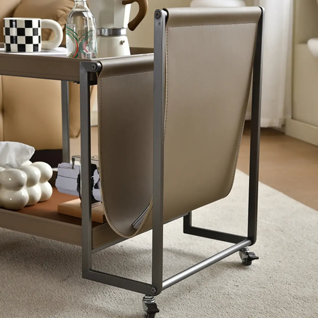Table d'appoint pivotante ovale à deux niveaux avec plateau en similicuir pour salon
